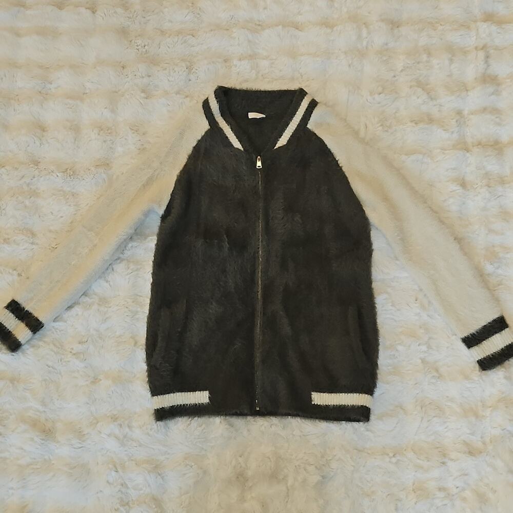 Wishlist Olive Green Fuzzy Eyelash Full Zip Bomber Jacket Womens M/L Trendy